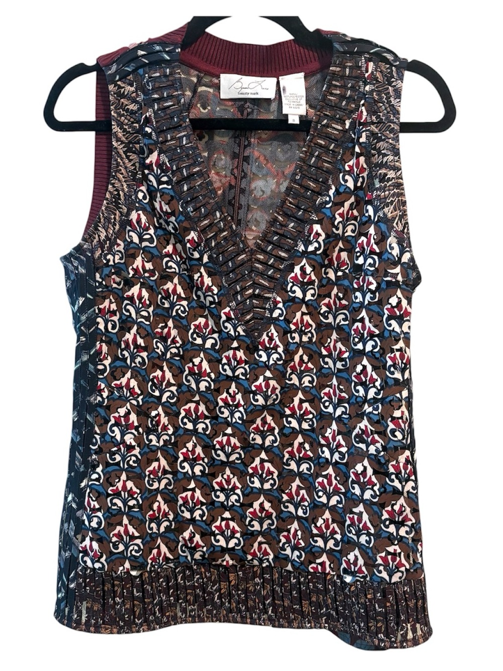 Byron Lars Beauty Mark Printed Paillette V-Neck Zip Tank Top 8 Semi Sheer Artsy